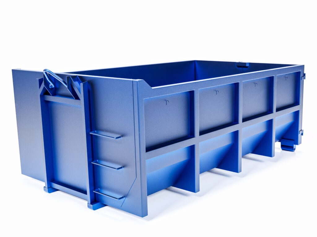 A blue dumpster.